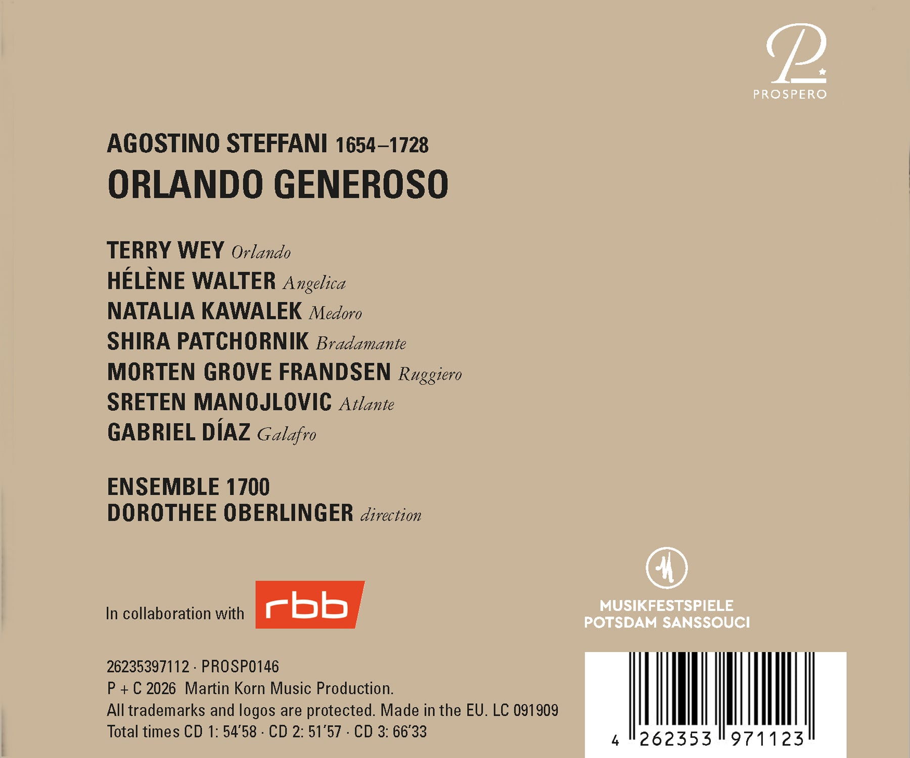 Ensemble 1700 - Agostino Steffani: Orlando generoso CD [PRE-ORDER]